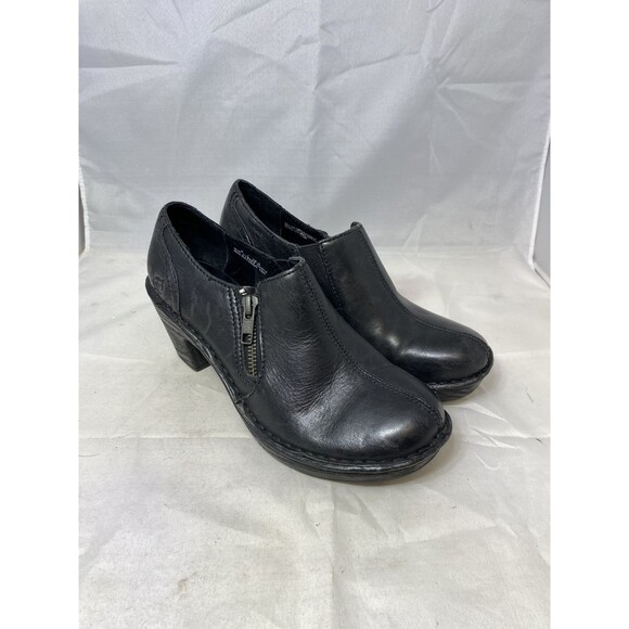 Women's BORN Black Leather Booties Mules Heels Clogs Zipper Sz 6 - Picture 1 of 10